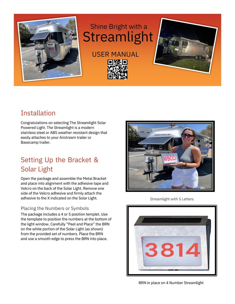 Streamlight Solar Powered 5 Number BRN Light for Airstream Trailers - ABS Plastic