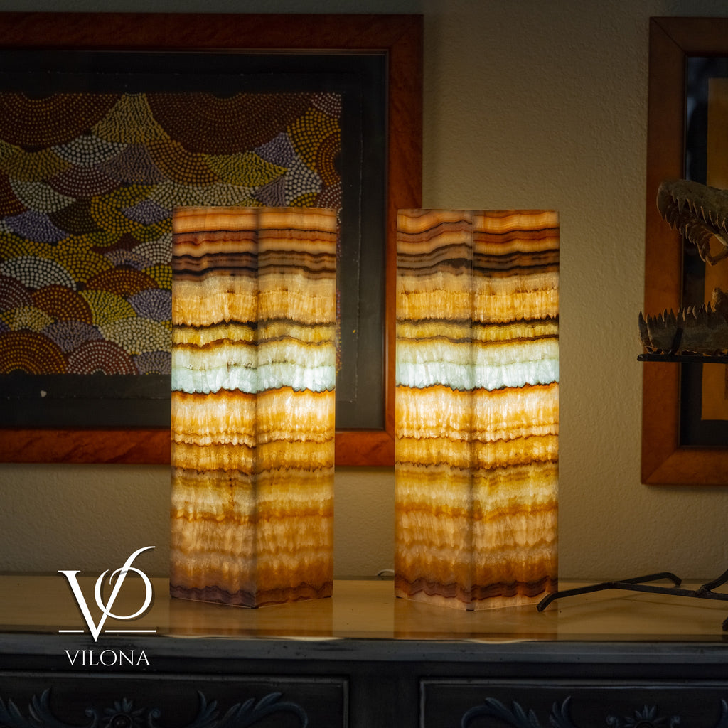 Aqua Onyx Square Table Lamp - 20" Tall, x 6"x 6" (Medium Pair #72)