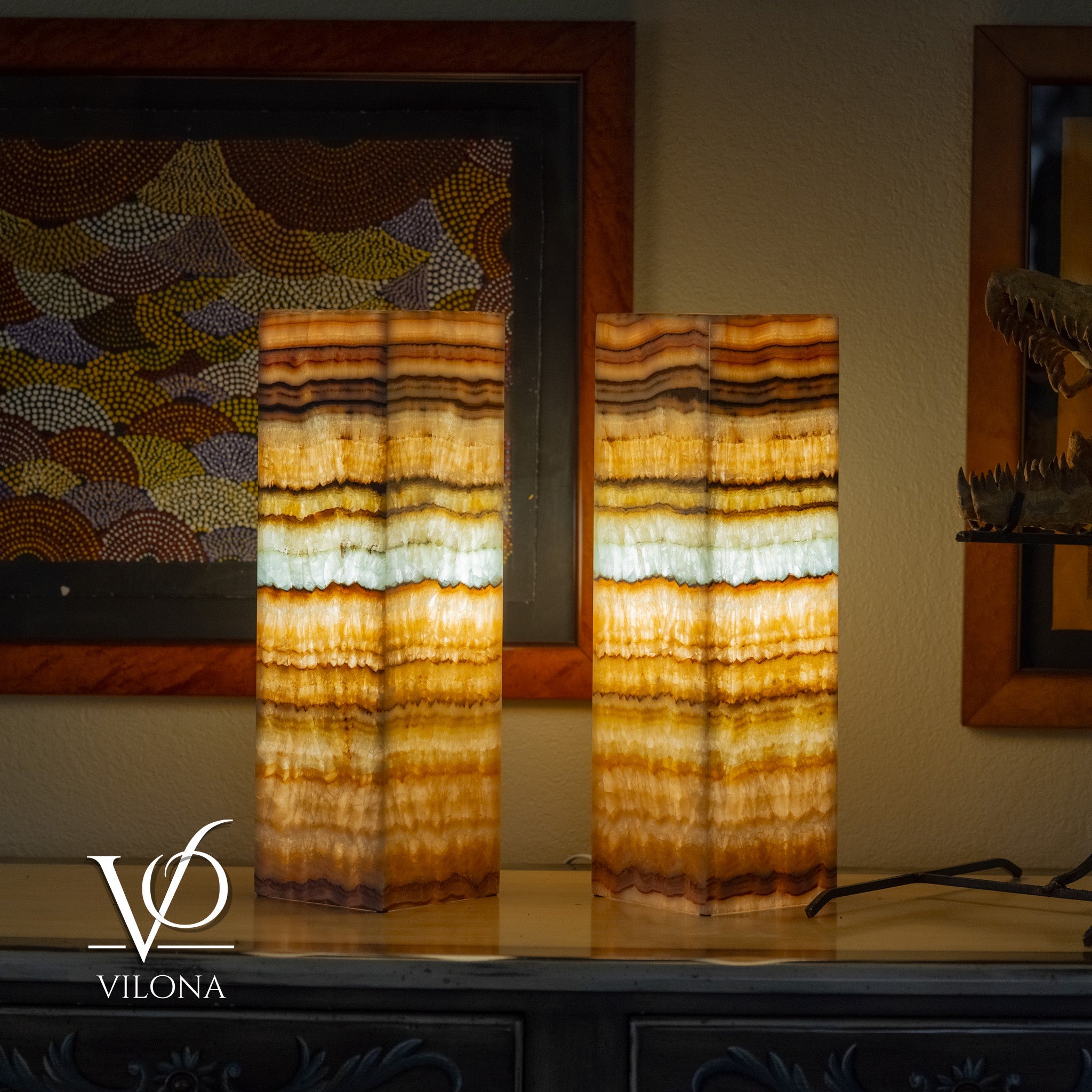 Aqua Onyx Square Table Lamp - 20" Tall, x 6"x 6" (Medium Pair #72)