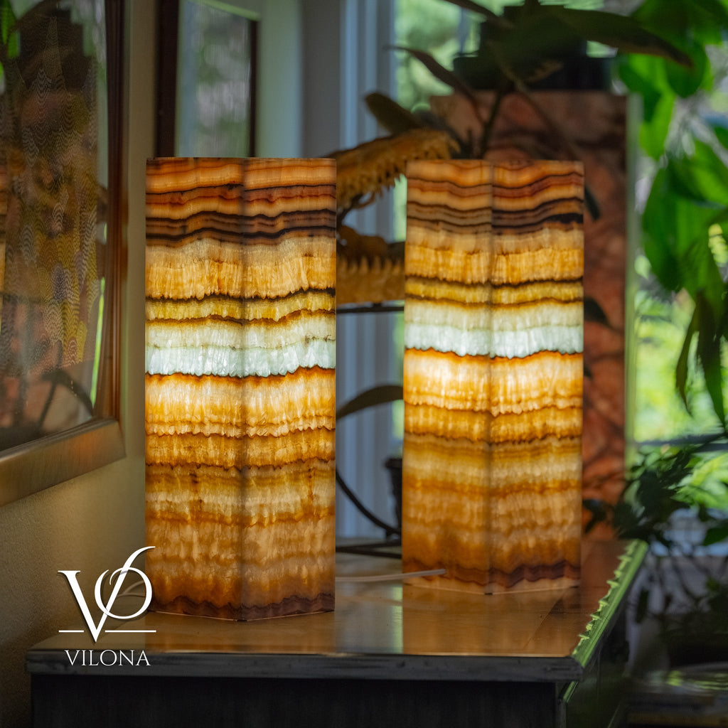 Aqua Onyx Square Table Lamp - 20" Tall, x 6"x 6" (Medium Pair #72)