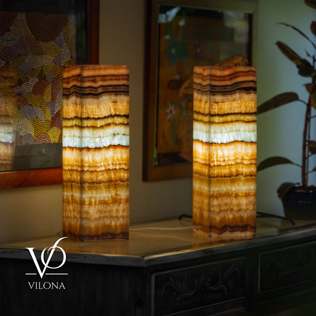 Aqua Onyx Square Table Lamp - 20" Tall, x 6"x 6" (Medium Pair #72)