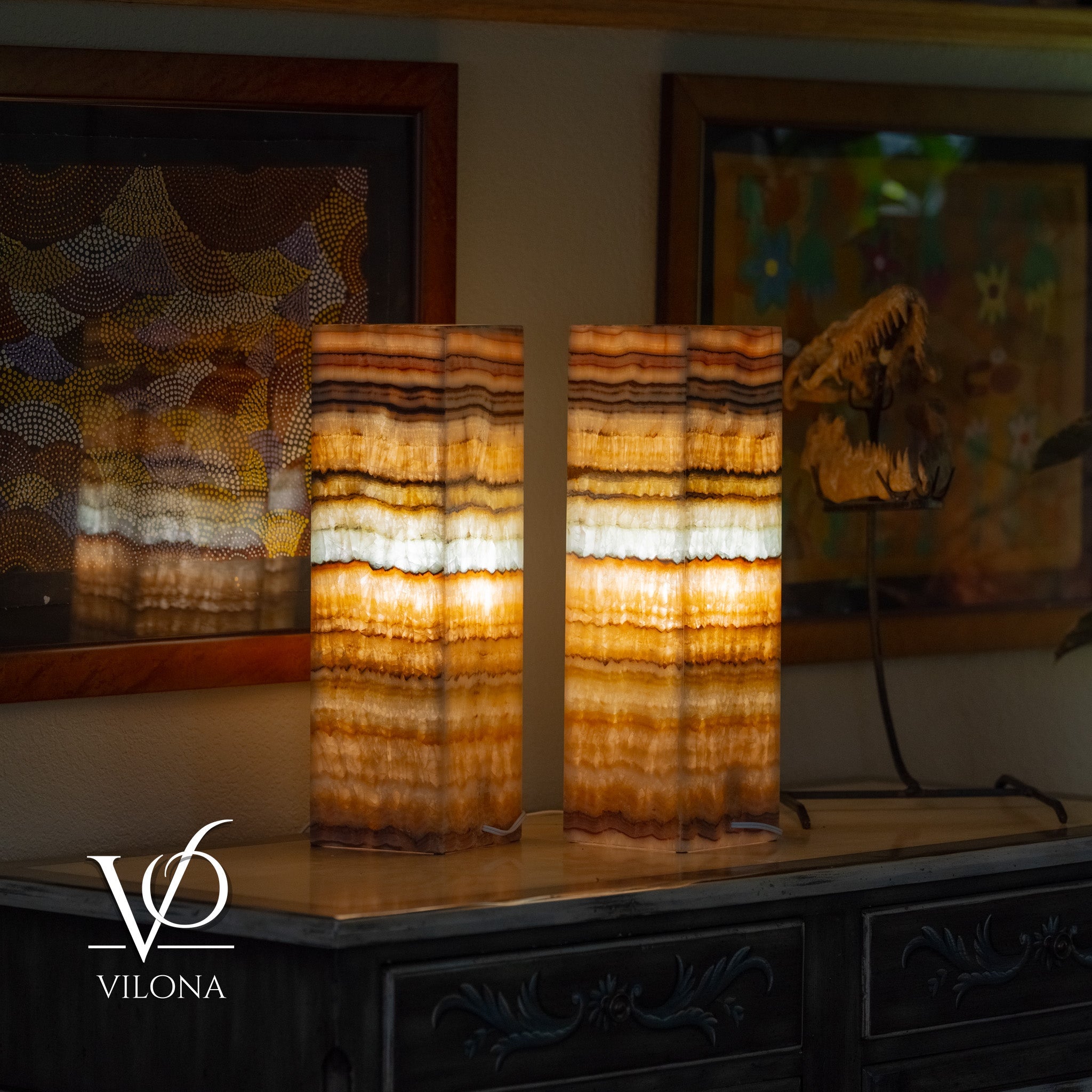 Aqua Onyx Square Table Lamp - 20" Tall, x 6"x 6" (Medium Pair #72)
