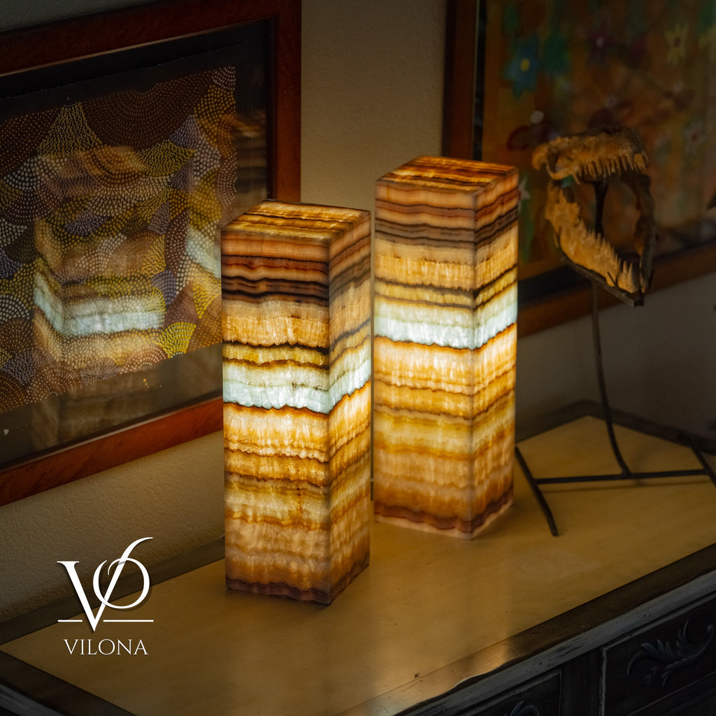 Aqua Onyx Square Table Lamp - 20" Tall, x 6"x 6" (Medium Pair #72)