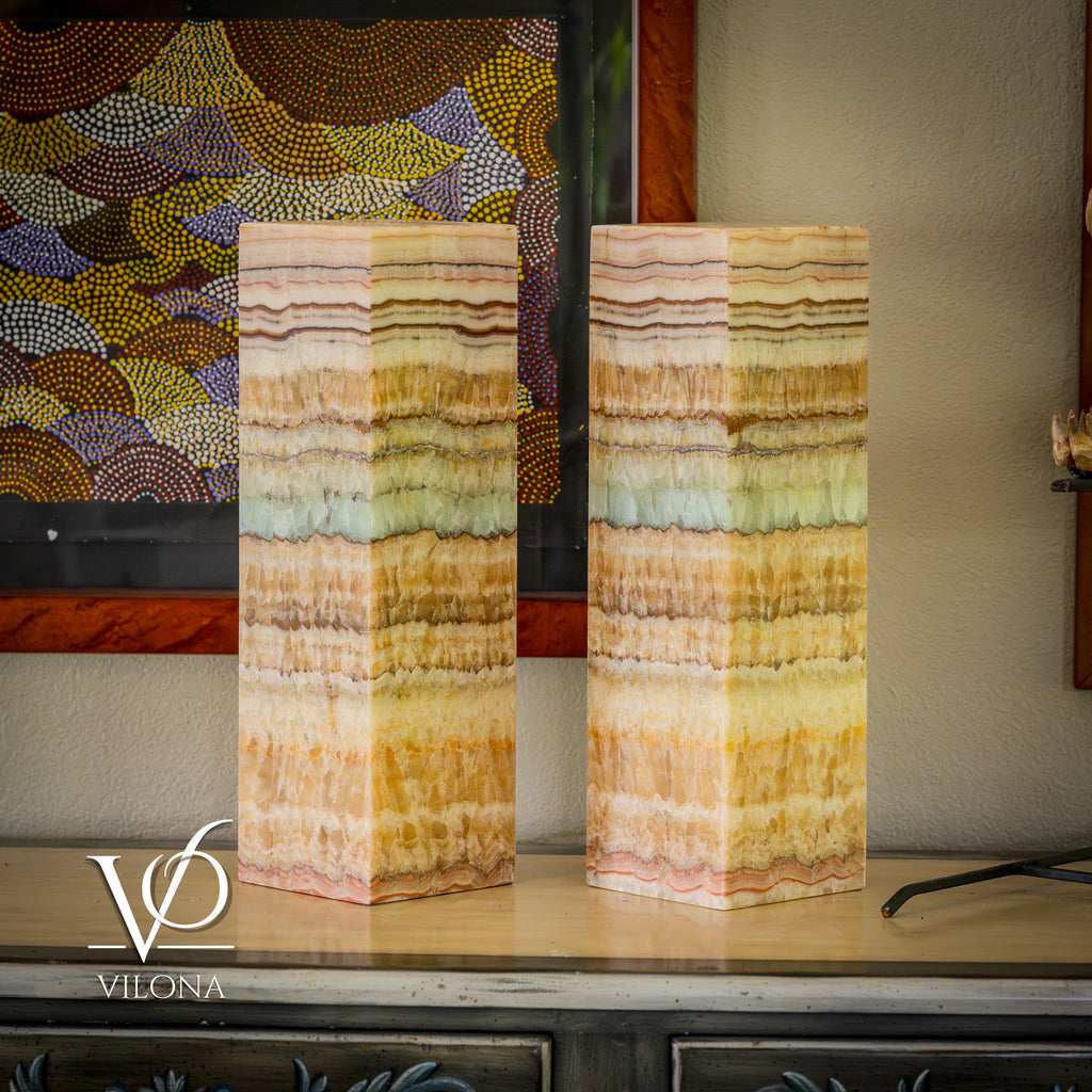 Aqua Onyx Square Table Lamp - 20" Tall, x 6"x 6" (Medium Pair #72)