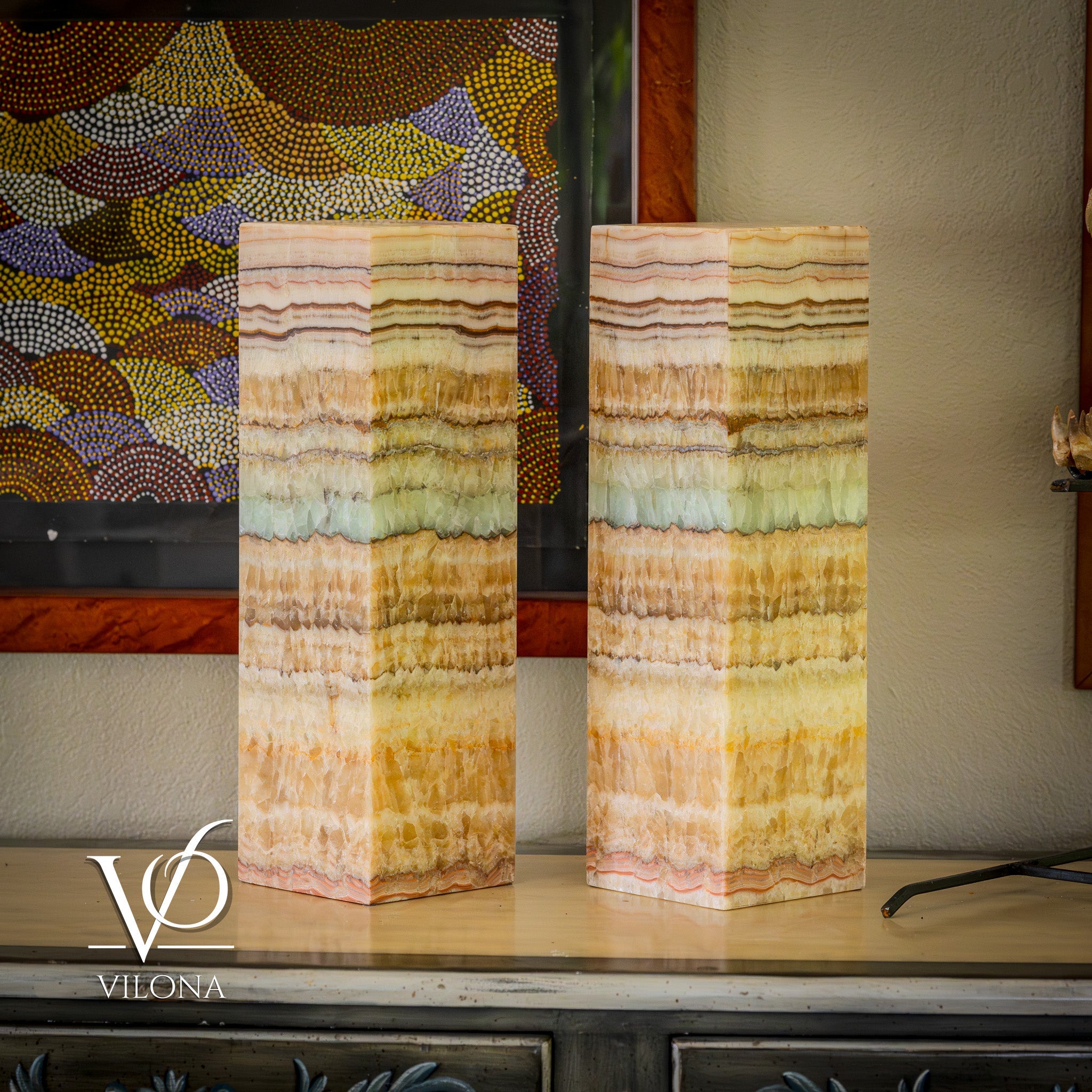 Aqua Onyx Square Table Lamp - 20" Tall, x 6"x 6" (Medium Pair #72)