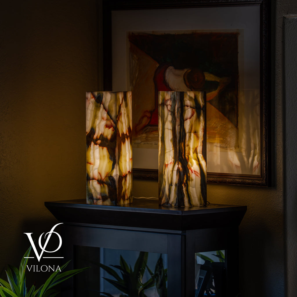 Bamboo Onyx Table Lamp Pair – Dark Edition #3 – 19.75" Tall × 6" Wide Each