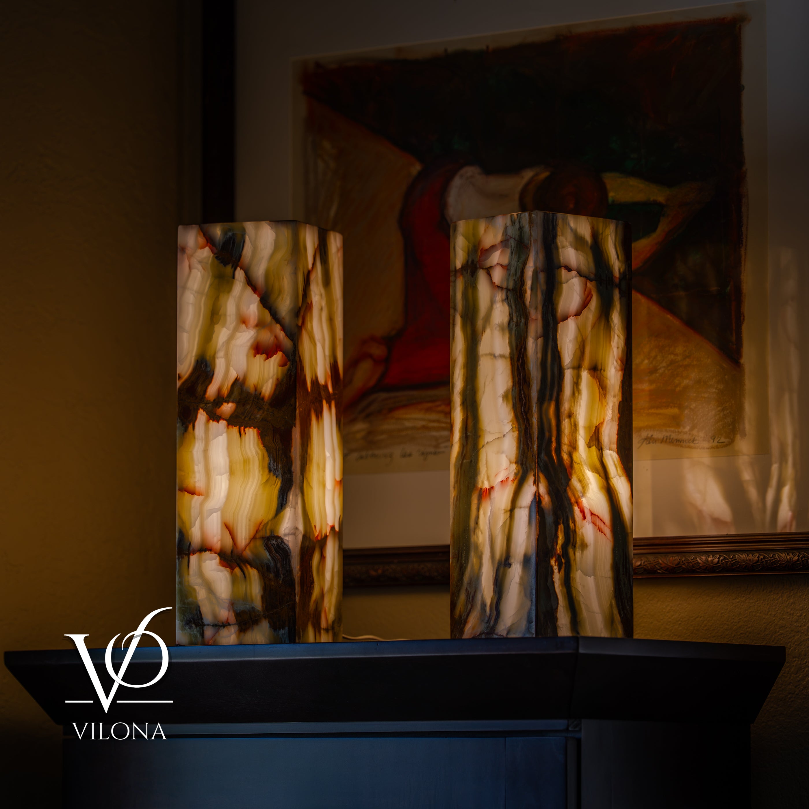 Bamboo Onyx Table Lamp Pair – Dark Edition #3 – 19.75" Tall × 6" Wide Each