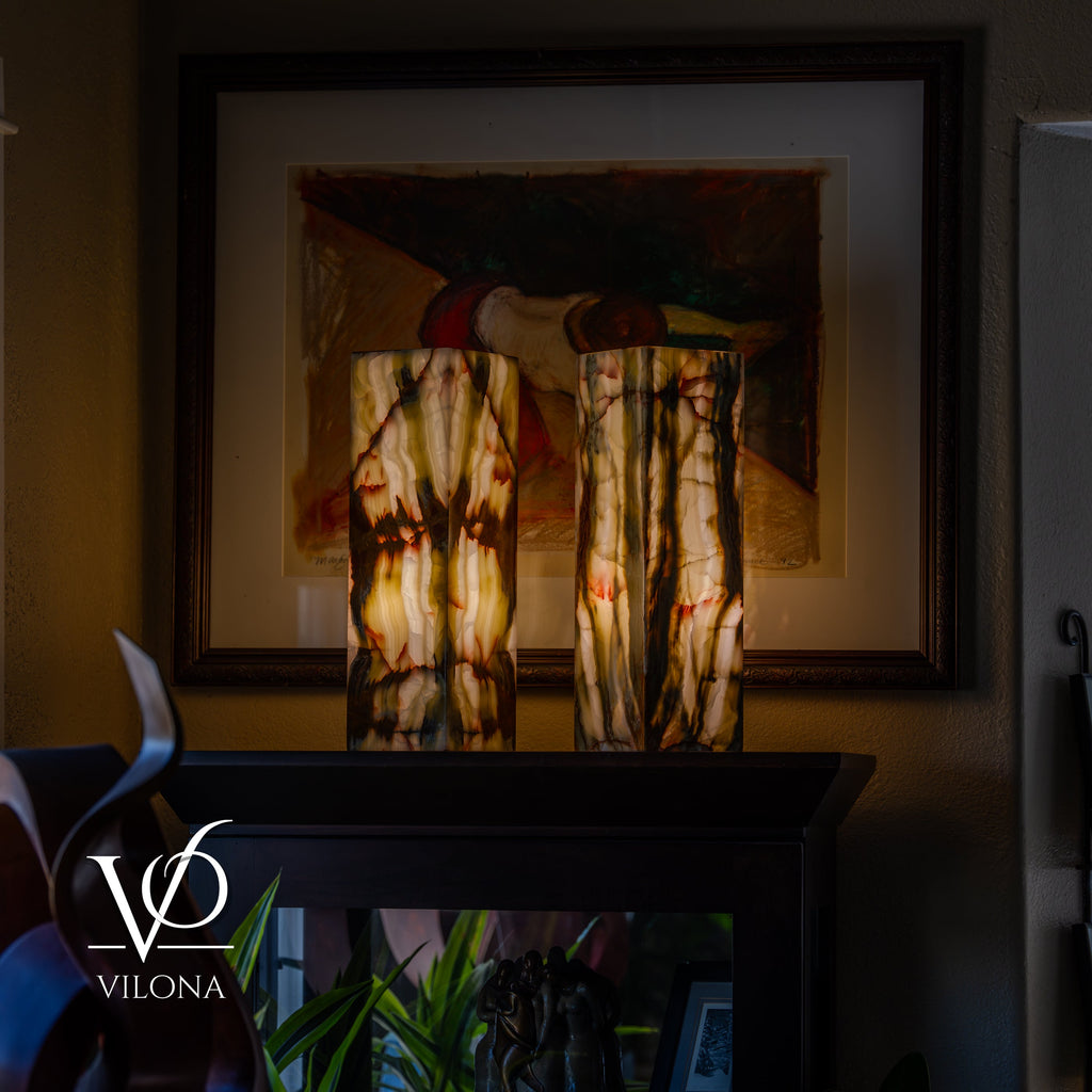 Bamboo Onyx Table Lamp Pair – Dark Edition #3 – 19.75" Tall × 6" Wide Each