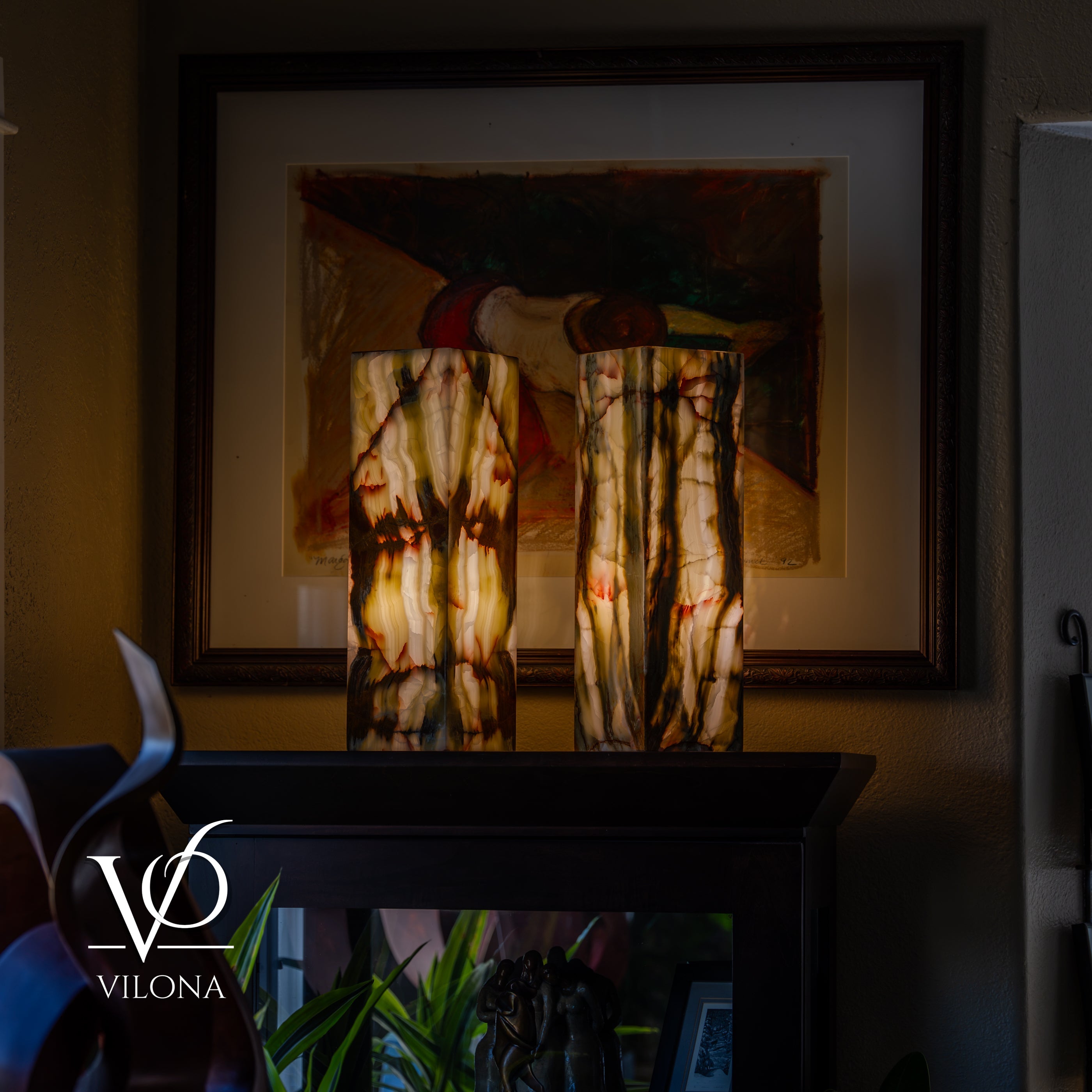 Bamboo Onyx Table Lamp Pair – Dark Edition #3 – 19.75" Tall × 6" Wide Each