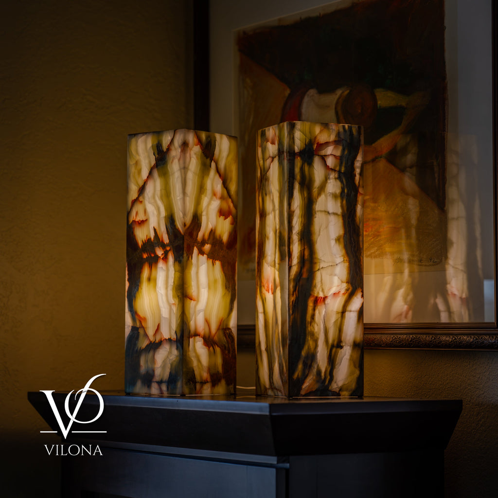 Bamboo Onyx Table Lamp Pair – Dark Edition #3 – 19.75" Tall × 6" Wide Each