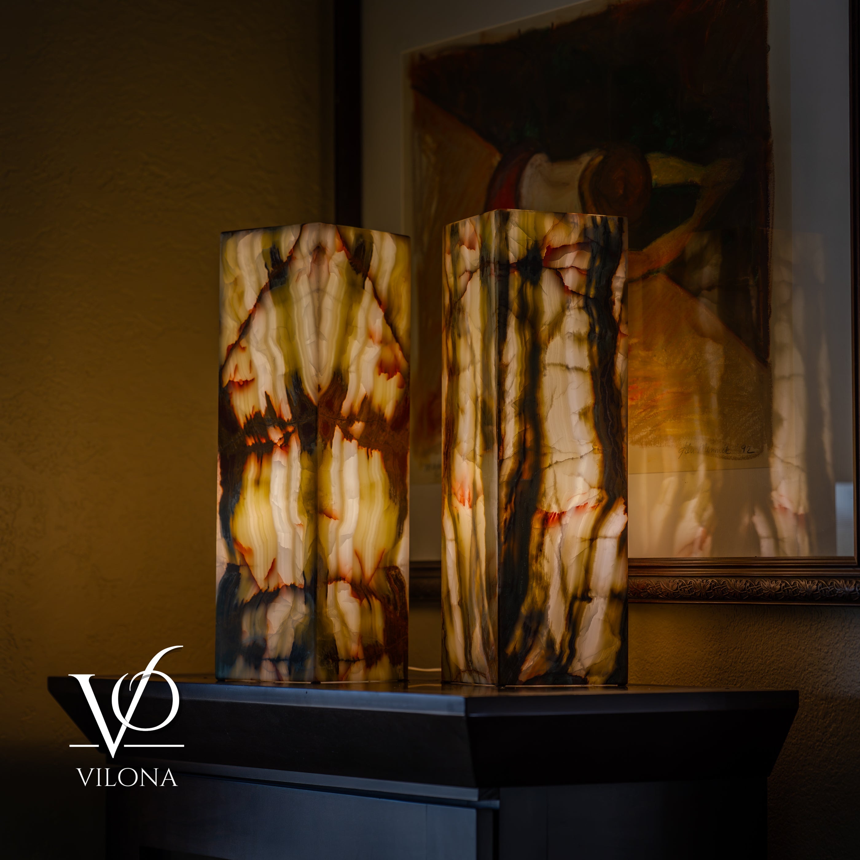 Bamboo Onyx Table Lamp Pair – Dark Edition #3 – 19.75" Tall × 6" Wide Each