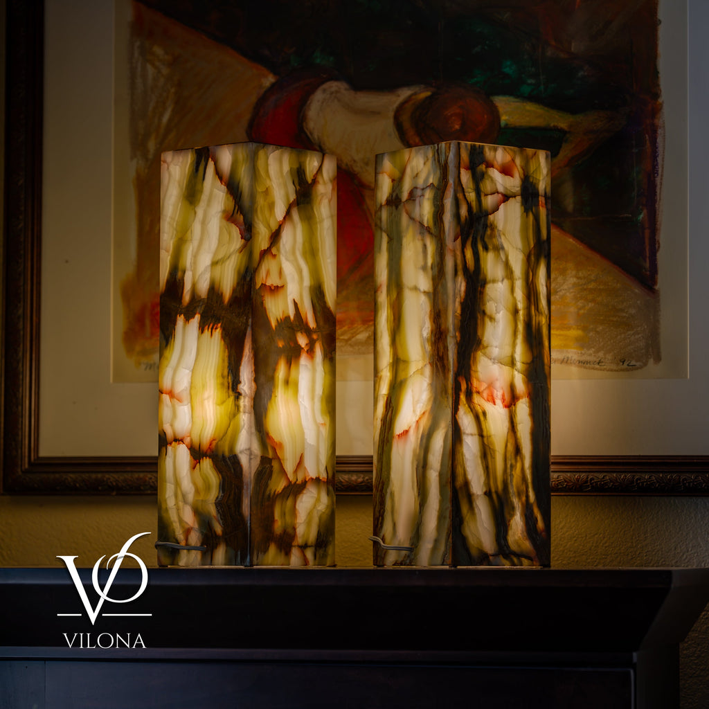 Bamboo Onyx Table Lamp Pair – Dark Edition #3 – 19.75" Tall × 6" Wide Each