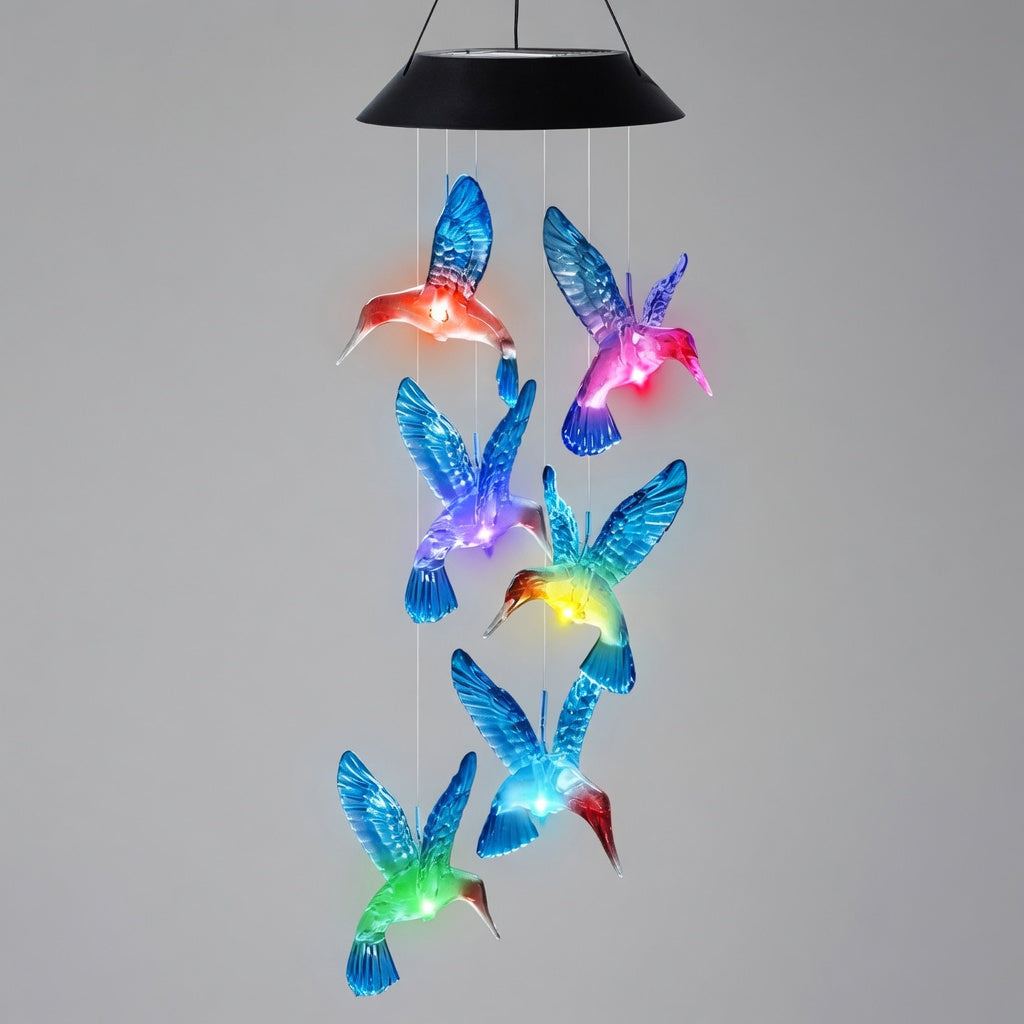 Solar Hummingbird Wind Chimes with LED Lights