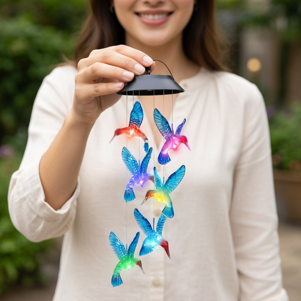 Solar Hummingbird Wind Chimes with LED Lights