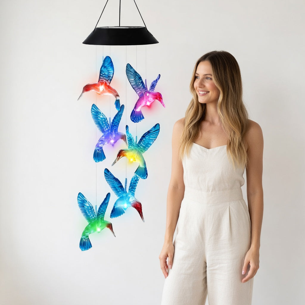 Solar Hummingbird Wind Chimes with LED Lights