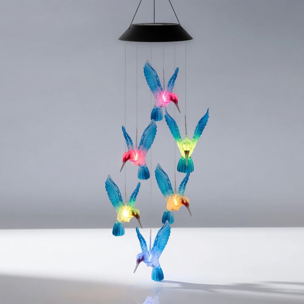 Solar Hummingbird Wind Chimes with LED Lights