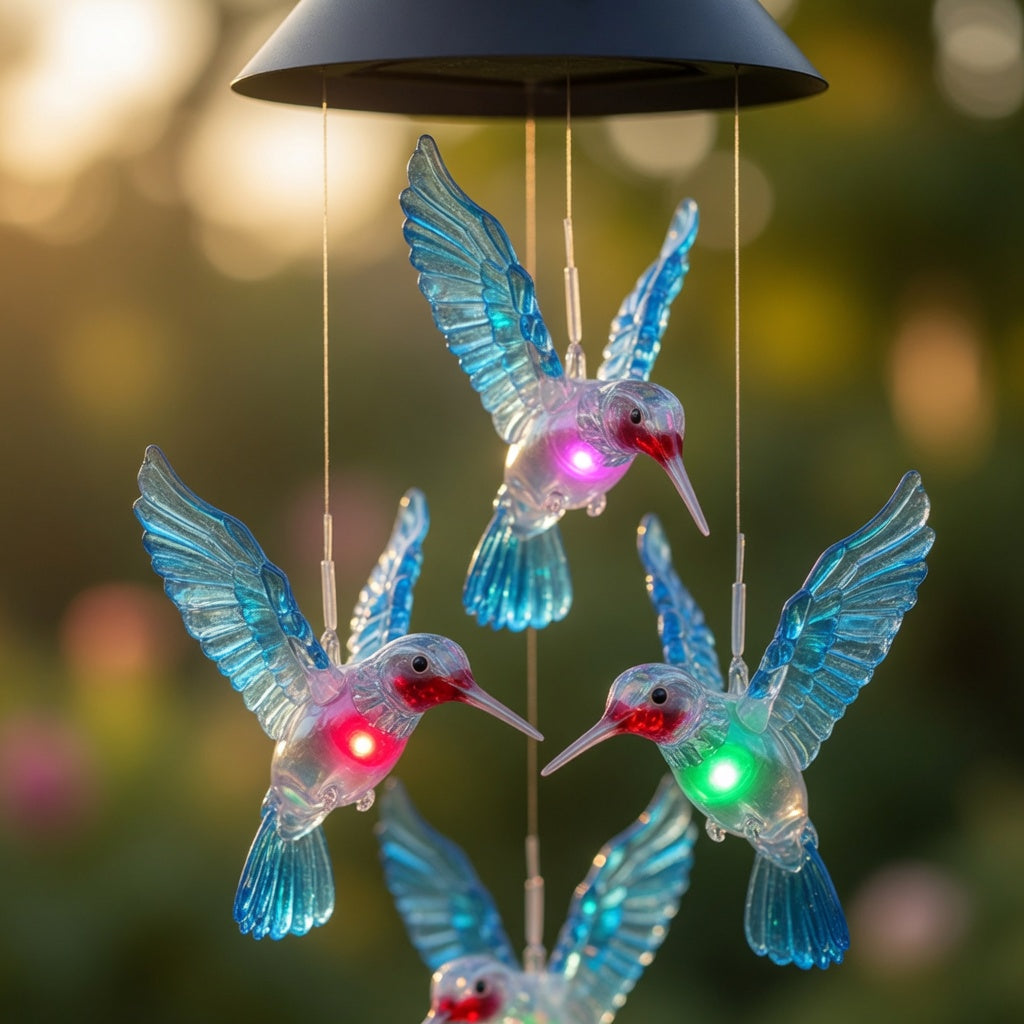 Solar Hummingbird Wind Chimes with LED Lights
