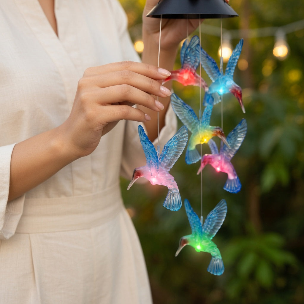 Solar Hummingbird Wind Chimes with LED Lights