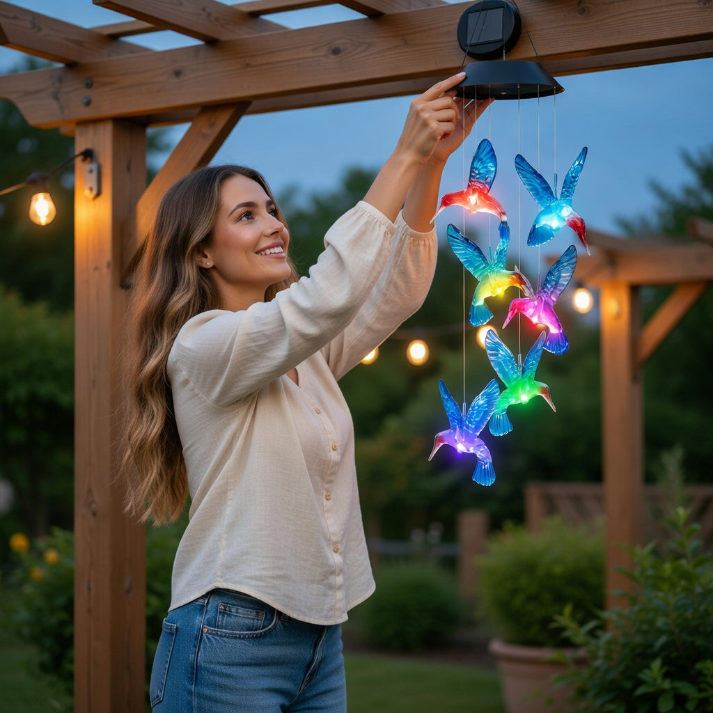 Solar Hummingbird Wind Chimes with LED Lights