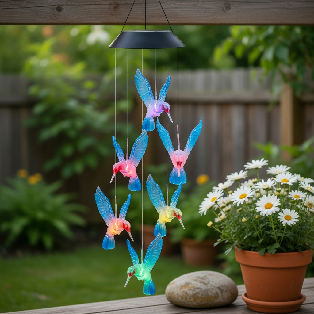 Solar Hummingbird Wind Chimes with LED Lights