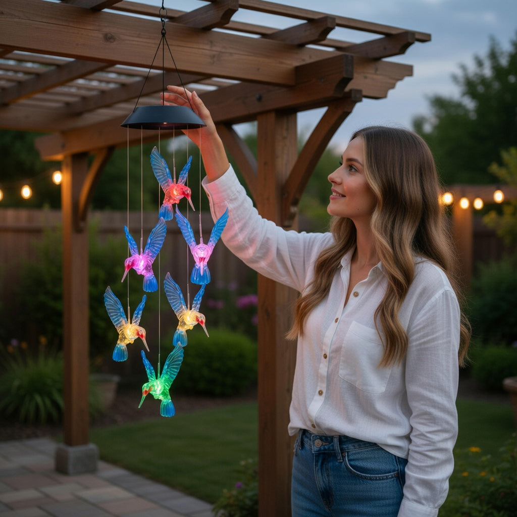 Solar Hummingbird Wind Chimes with LED Lights