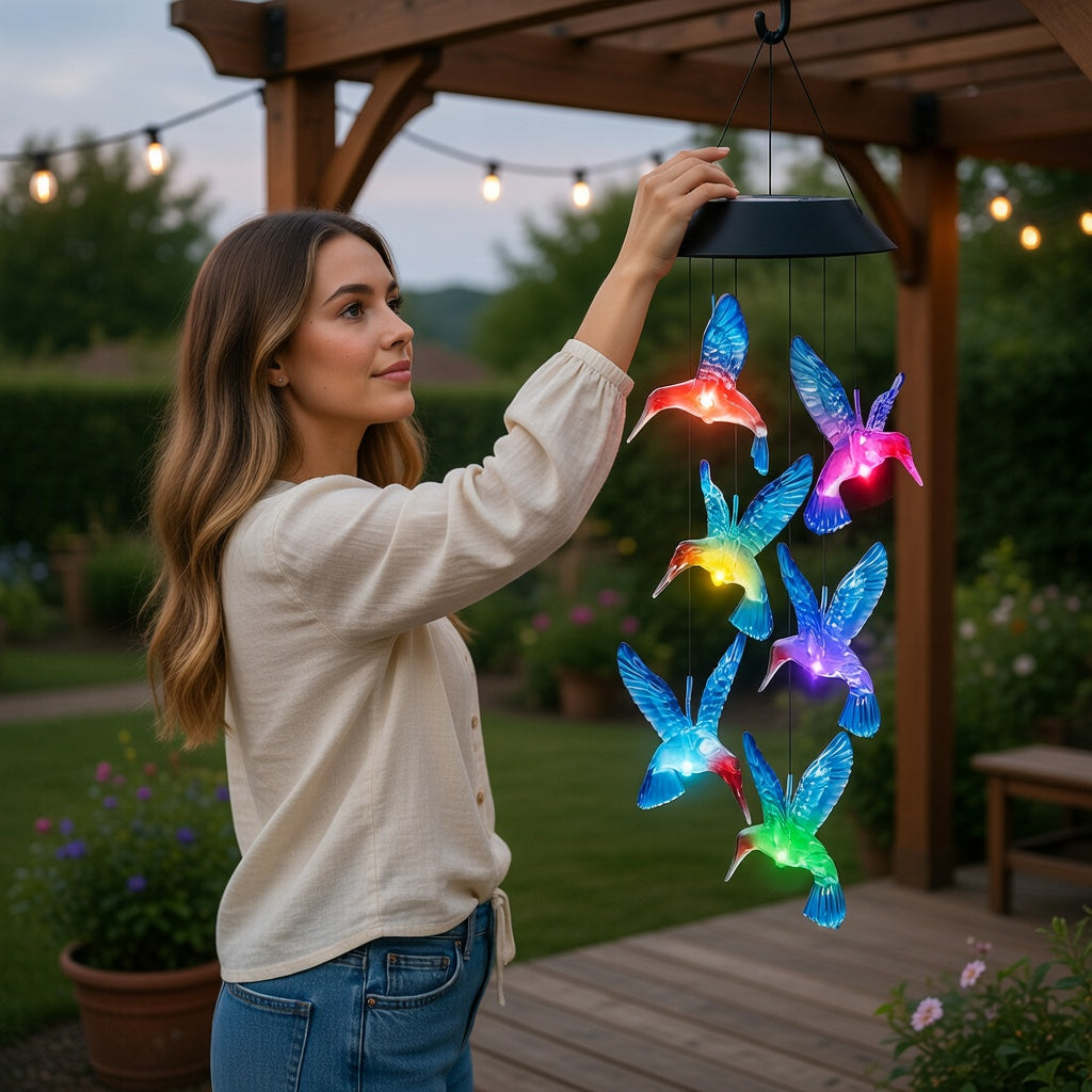 Solar Hummingbird Wind Chimes with LED Lights
